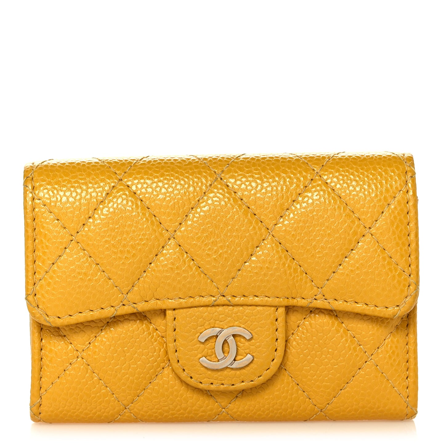 Caviar Quilted Flap Card Holder Yellow