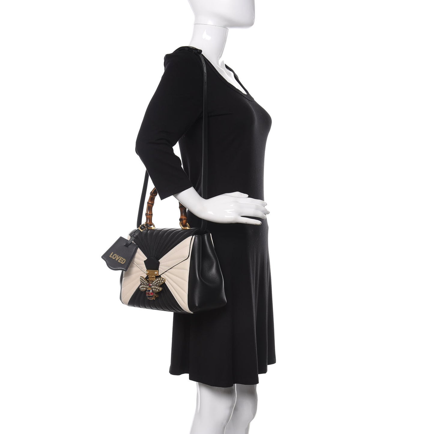 Calfskin Bamboo Trapuntata Queen Margaret Top Handle Bag Mystic White Black