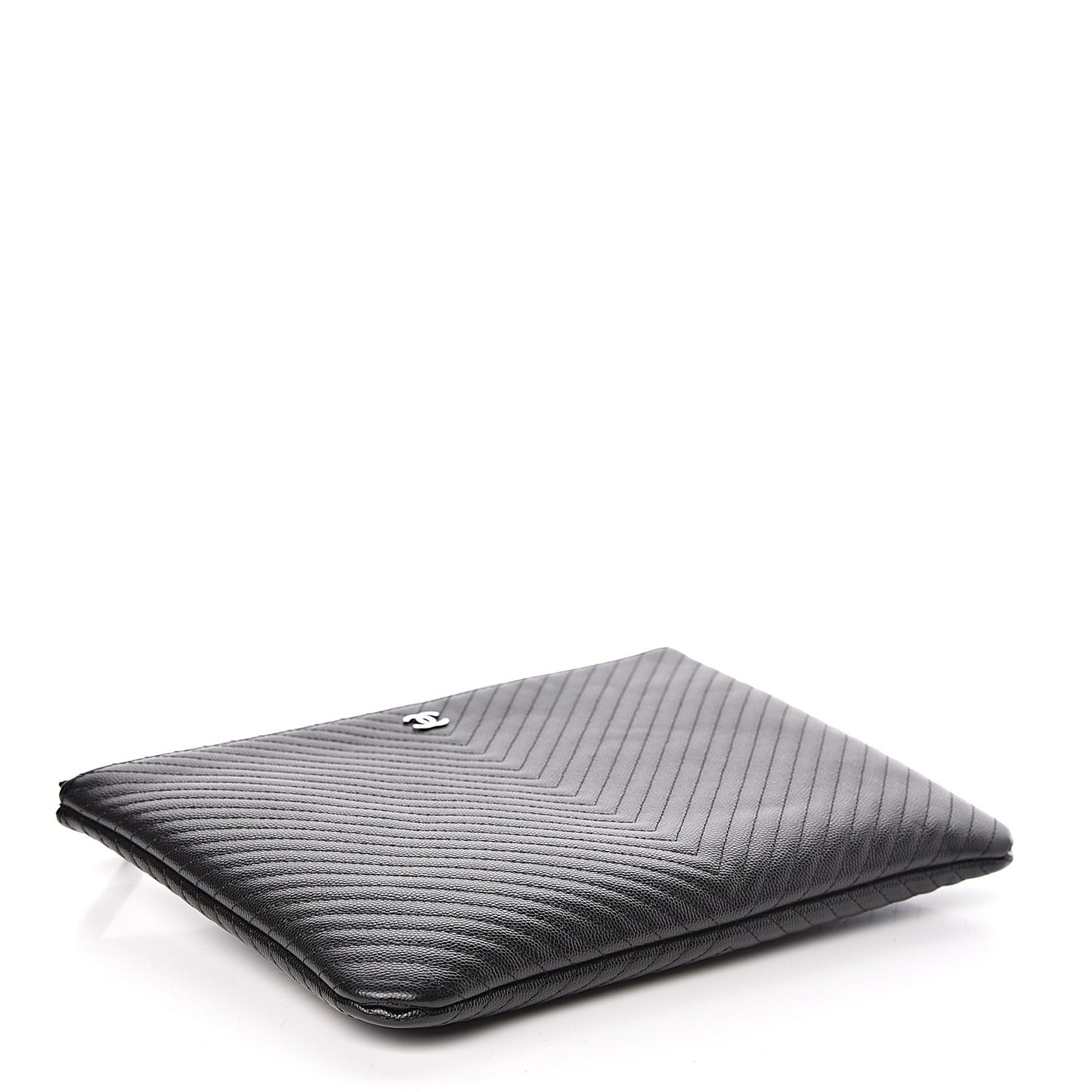 Caviar Chevron Quilted Medium Cosmetic Case Black