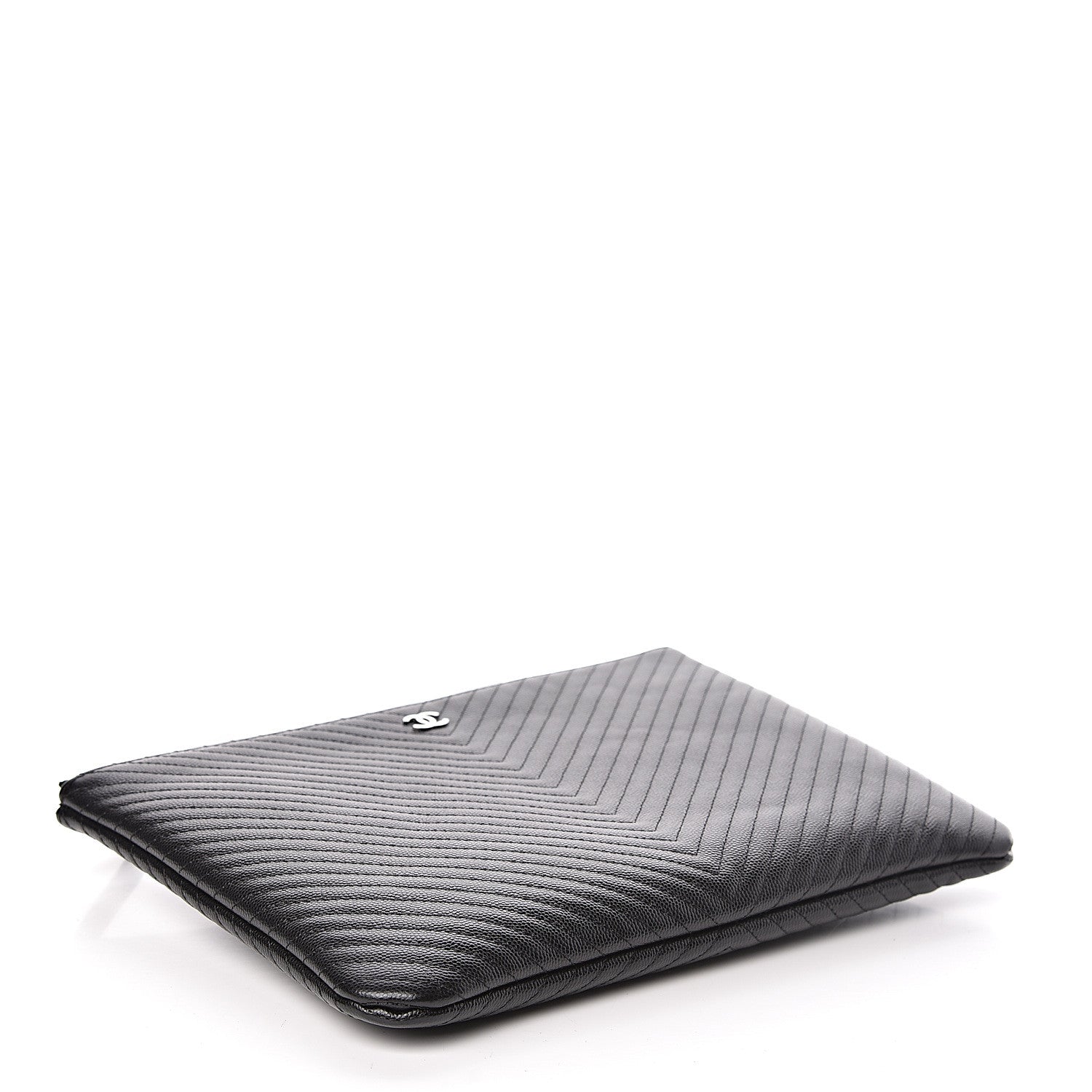 Chanel Caviar Chevron Quilted Medium Cosmetic Case Black 4 of 8