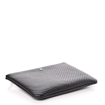 Chanel Caviar Chevron Quilted Medium Cosmetic Case Black 4 of 8