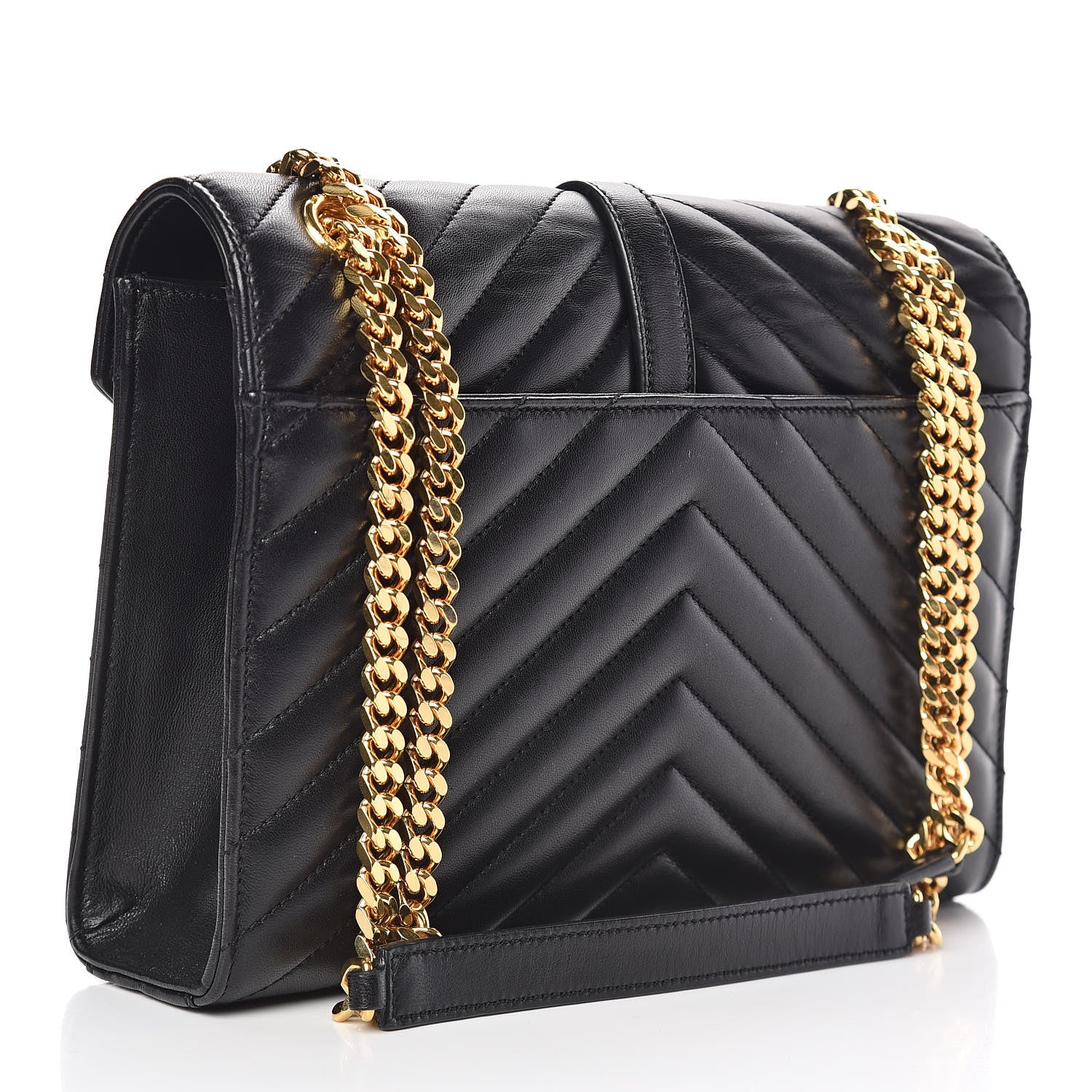 Saint Laurent Lambskin Matelasse Chevron Medium Monogram Satchel Black 3 of 10