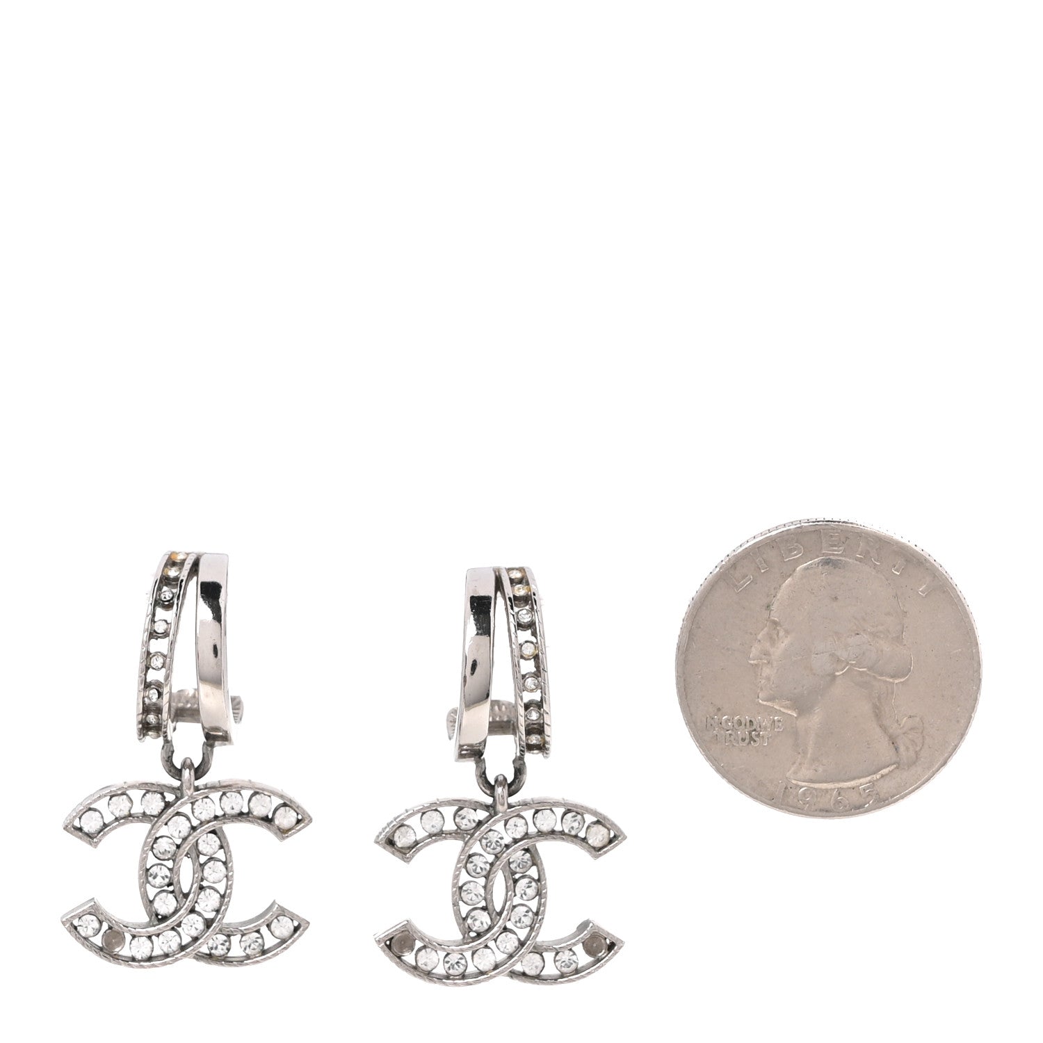 Chanel Crystal CC Drop Earrings Silver 2 of 5
