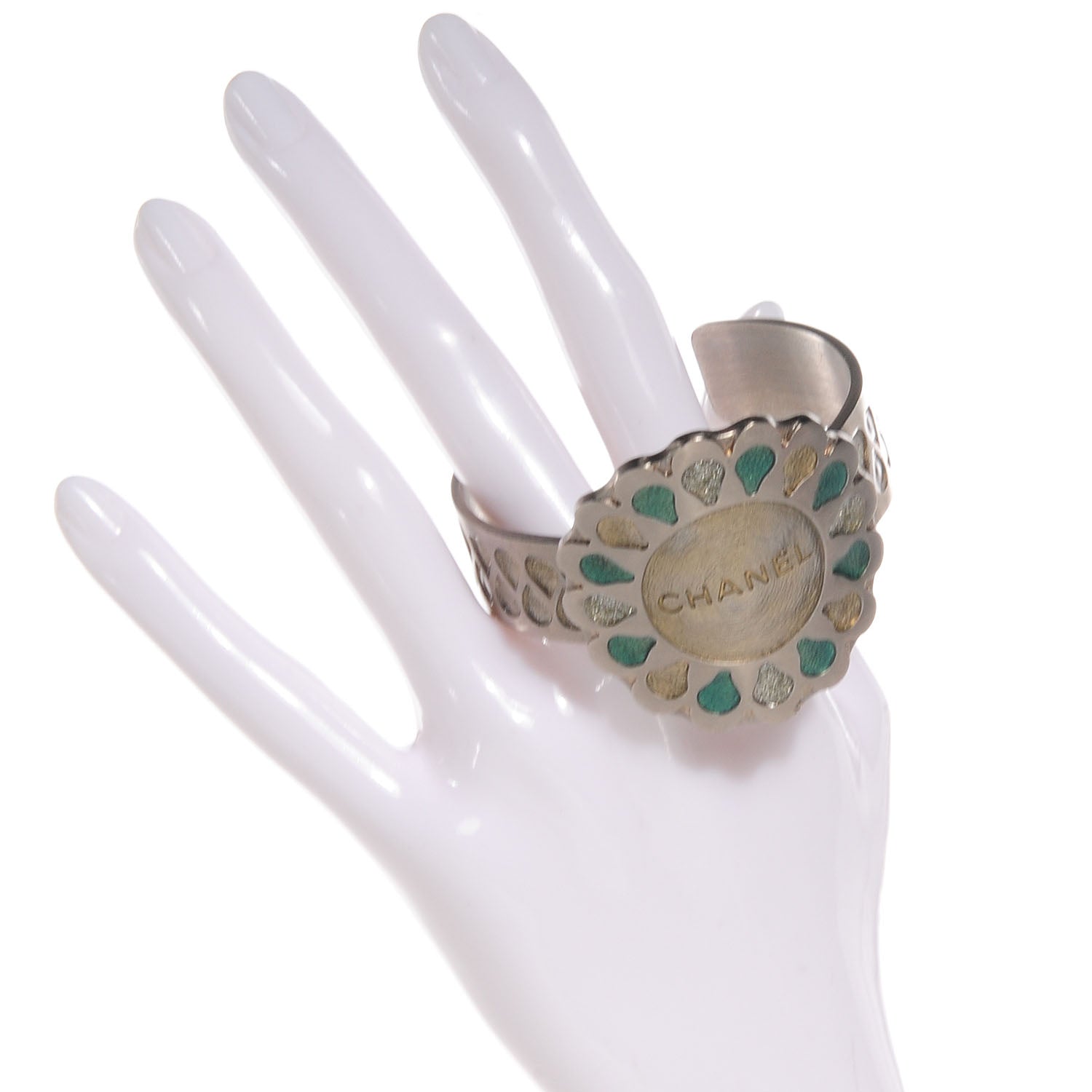 Chanel Brushed Metal Glitter Petal Cuff 2 of 5