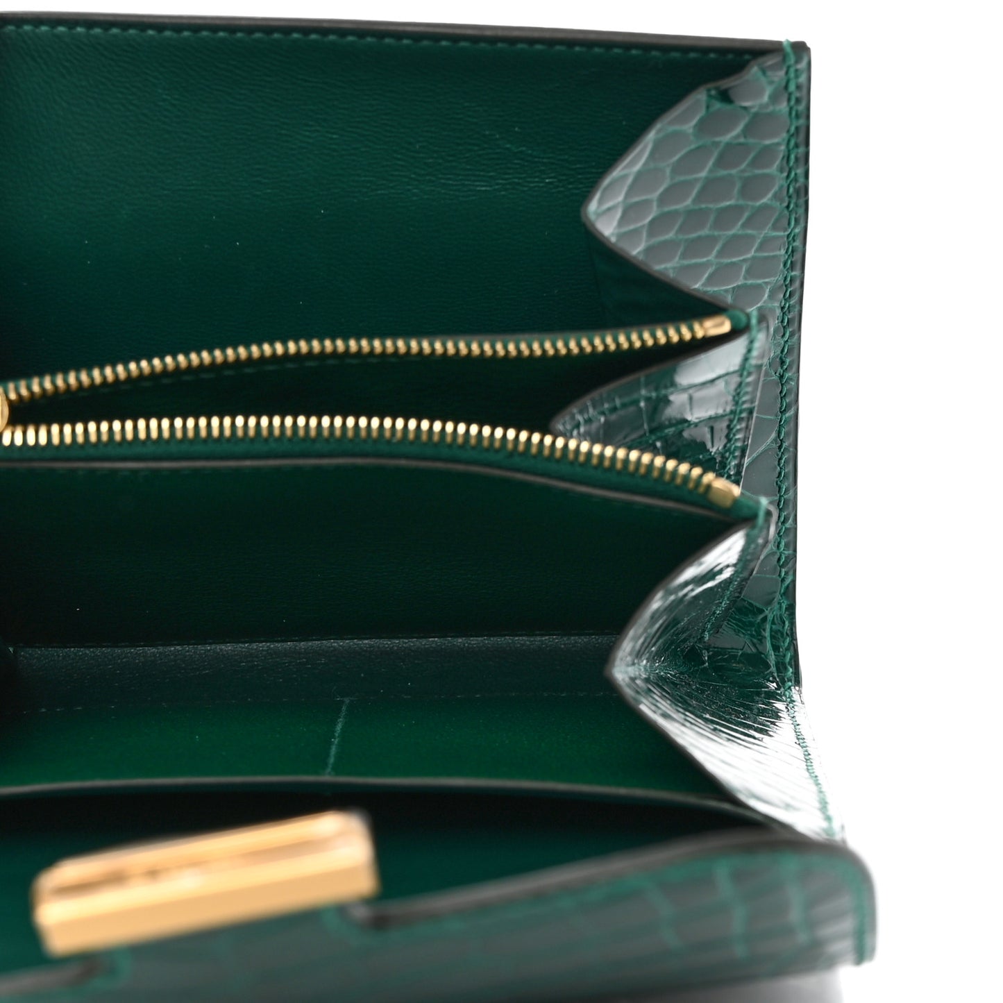 Shiny Alligator Constance Short Wallet Vert Emeraude