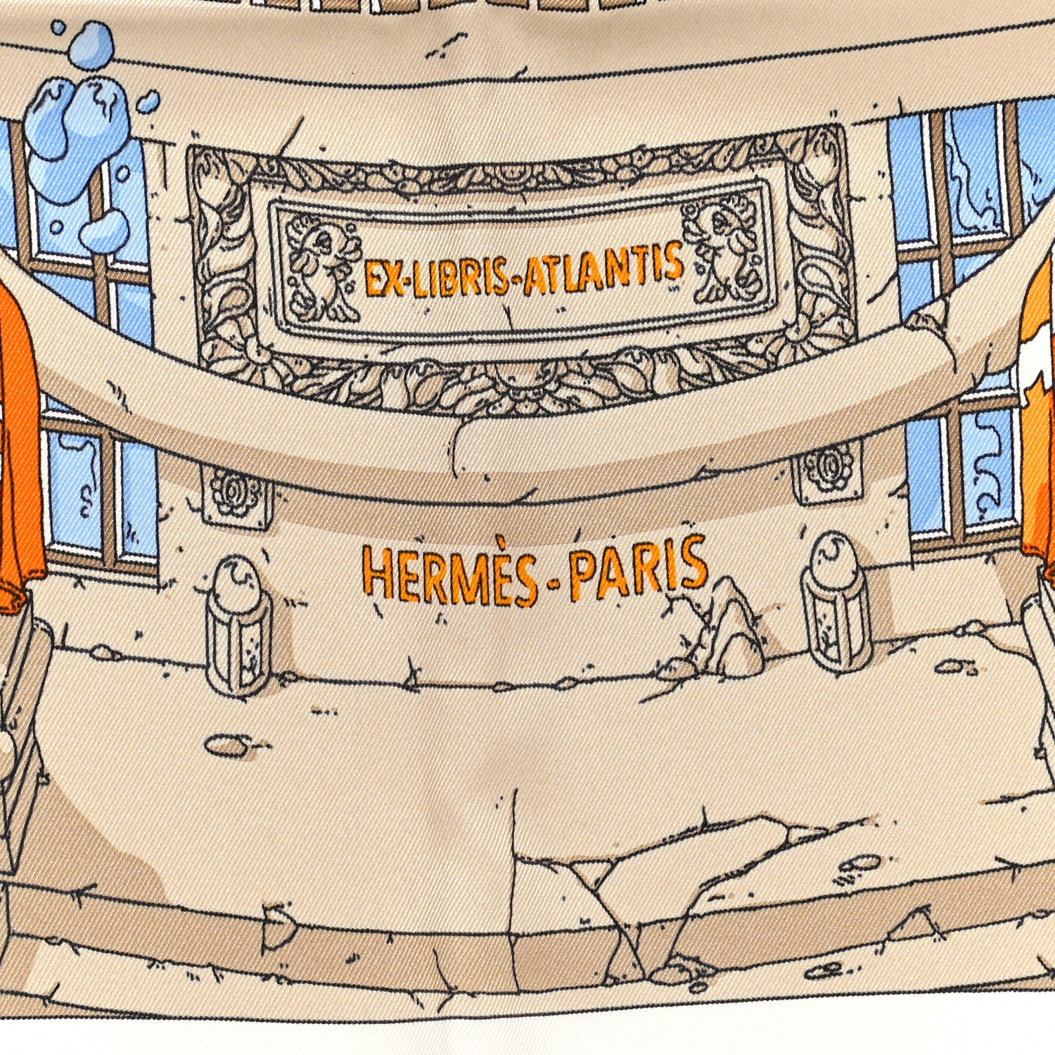 Hermes Vintage Silk Ex Libris Atlantis Scarf 70 Ciel Orange Mastic 2 of 5