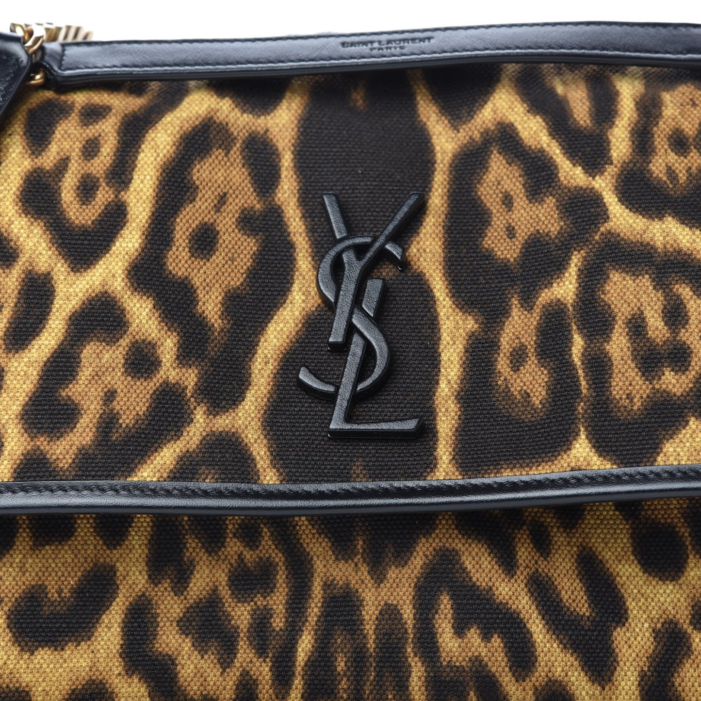 Smooth Calfskin Canvas Leopard Print Medium Niki Chain Satchel Light Natural