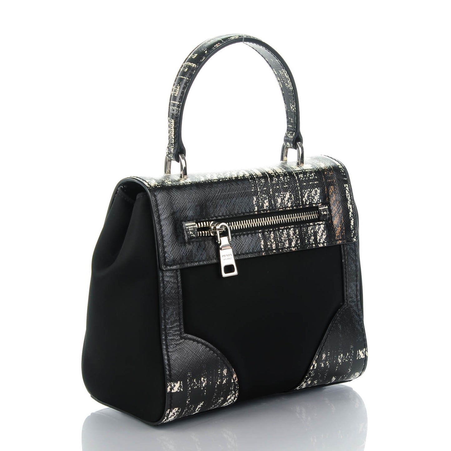 Tessuto Nylon Saffiano Tartan Print Small Satchel Bianco Dis Tartan