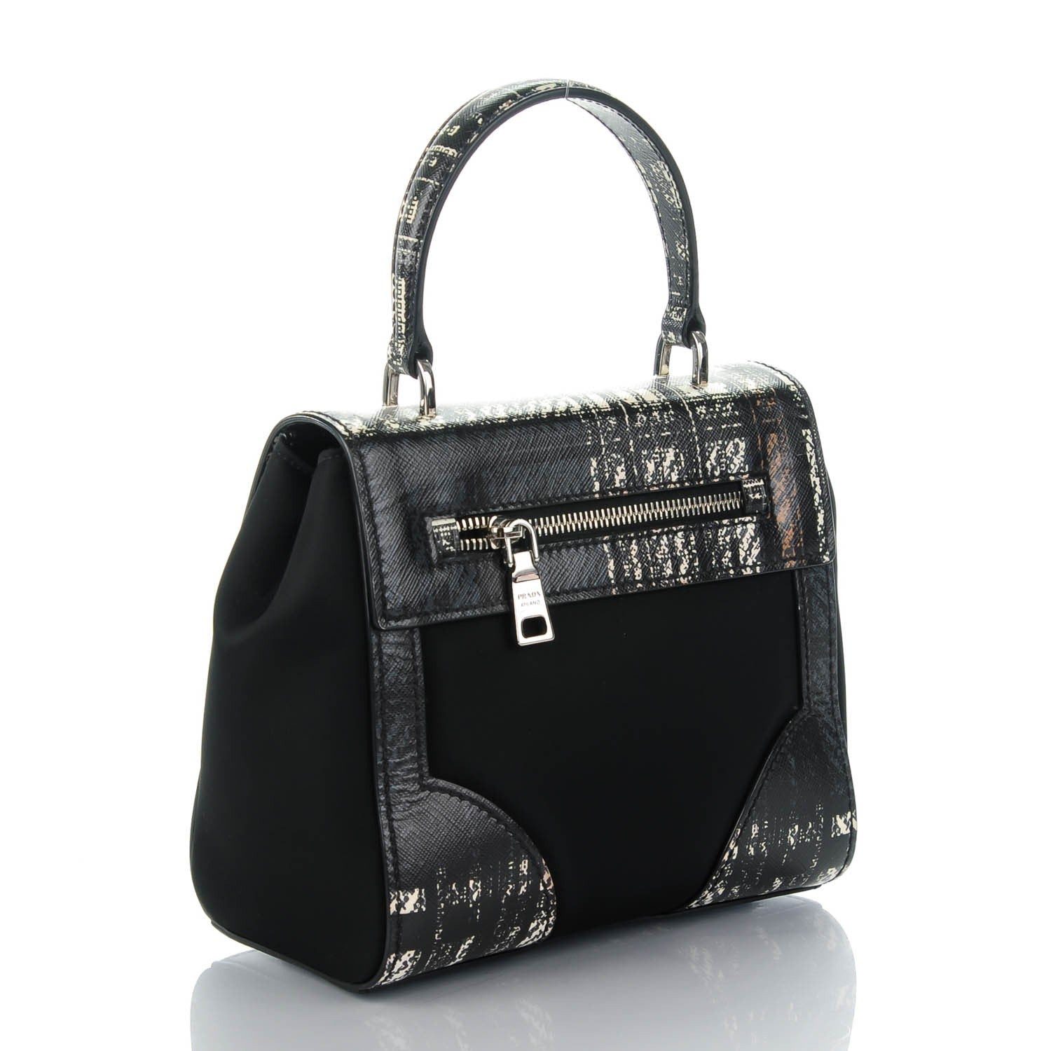 Prada Tessuto Nylon Saffiano Tartan Print Small Satchel Bianco Dis Tartan 3 of 8