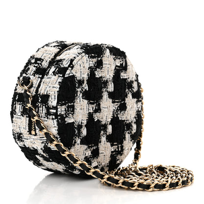 Chanel Tweed Quilted Round Clutch With Chain Black Ecru White 3 of 10
