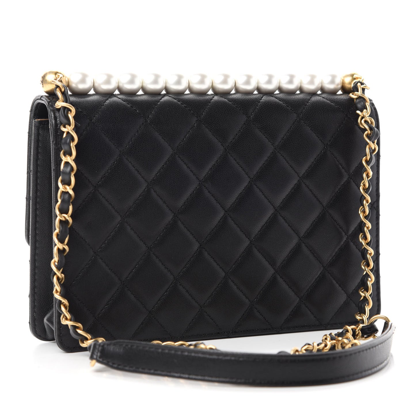 Lambskin Quilted Small Chic Pearls Flap Black
