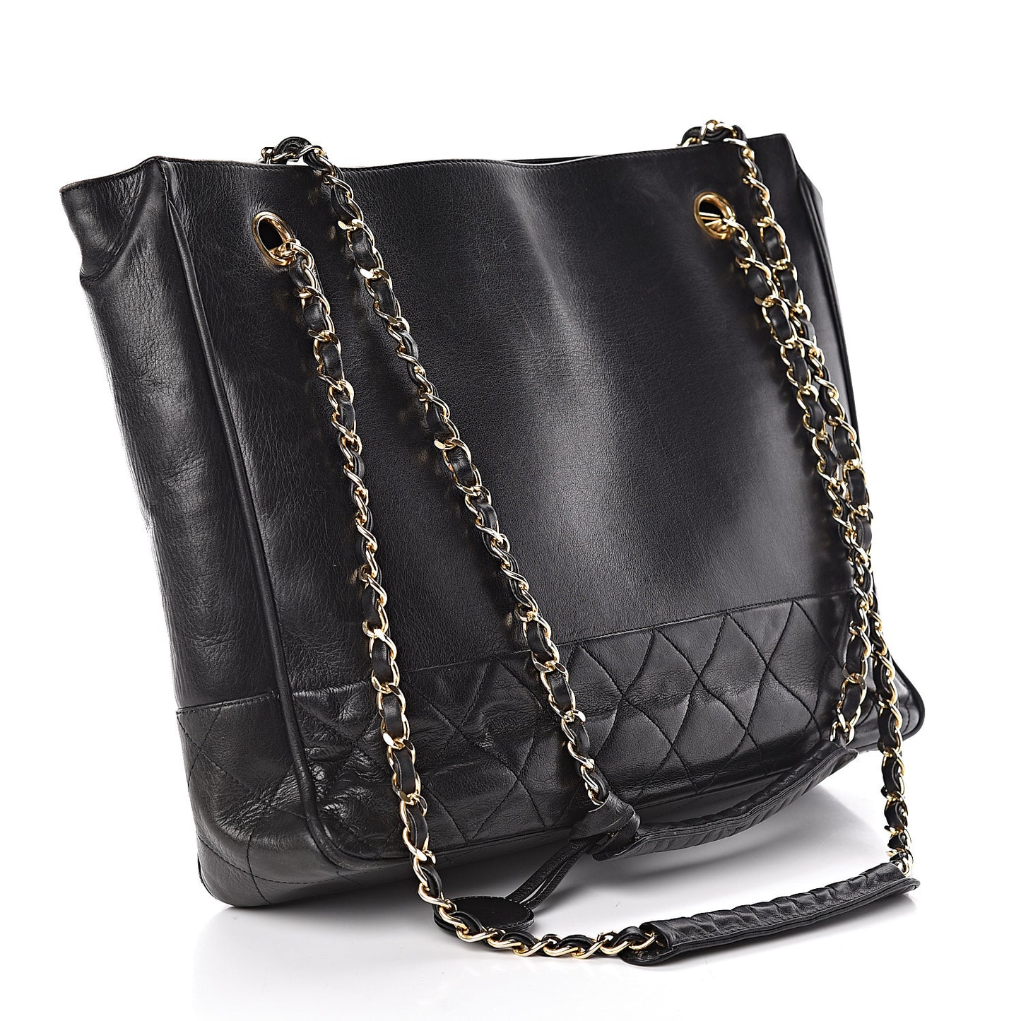 Lambskin Quilted Shopping Tote Black