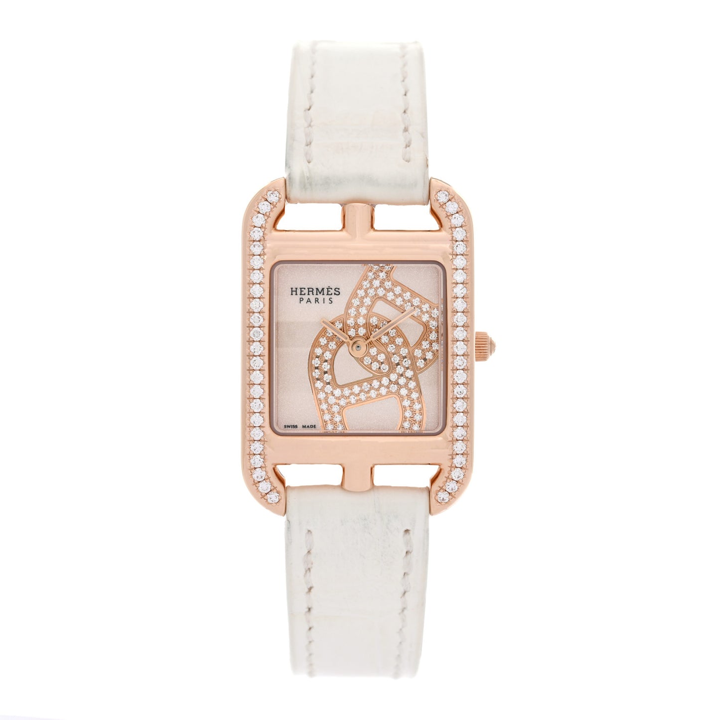 18K Rose Gold Alligator Diamond Bezel 23mm Cape Cod Chaine d'Ancre Joaillier Quartz Watch Blanc
