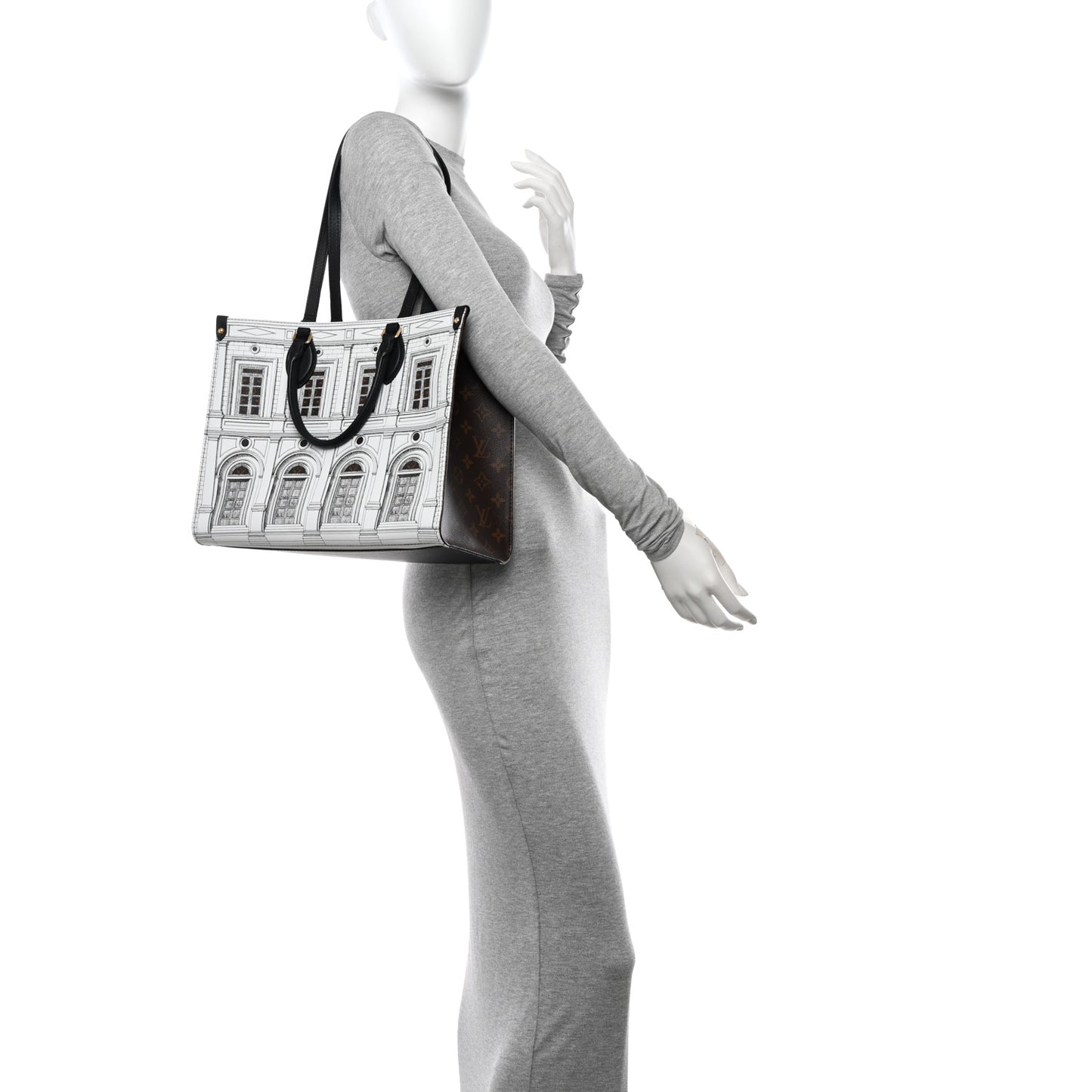 X FORNASETTI Calfskin Architettura Onthego MM Black White
