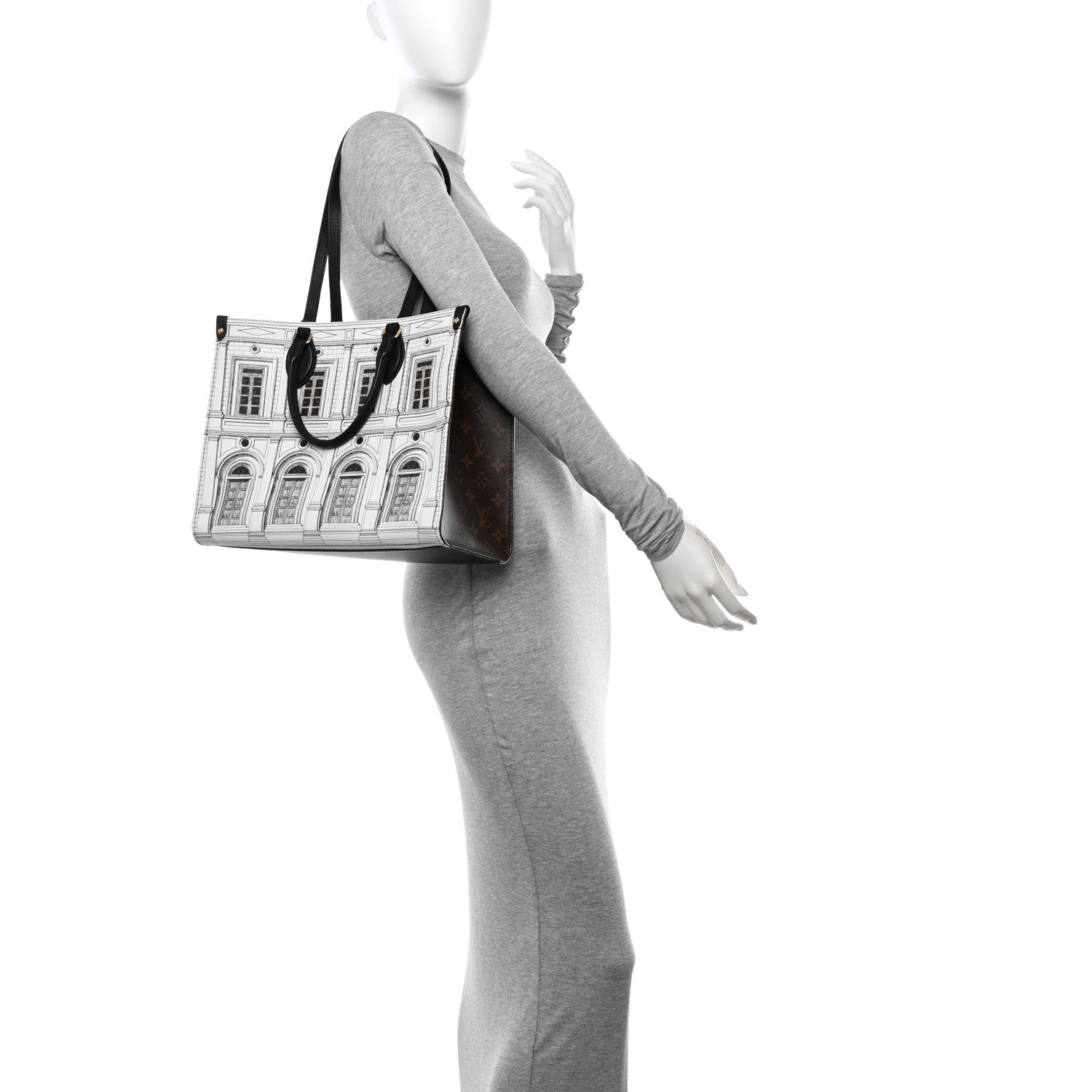 Louis Vuitton X FORNASETTI Calfskin Architettura Onthego MM Black White 2 of 9