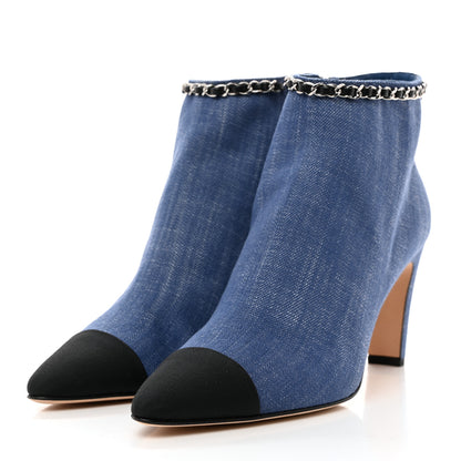 Chanel Denim Grosgrain Cap Toe Short Boots 40 Blue 4 of 9