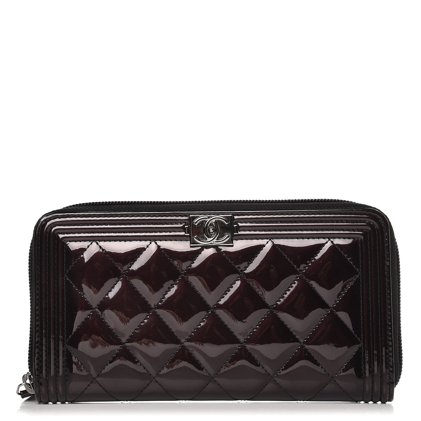Patent Quilted Boy Zip Around Wallet Burgundy