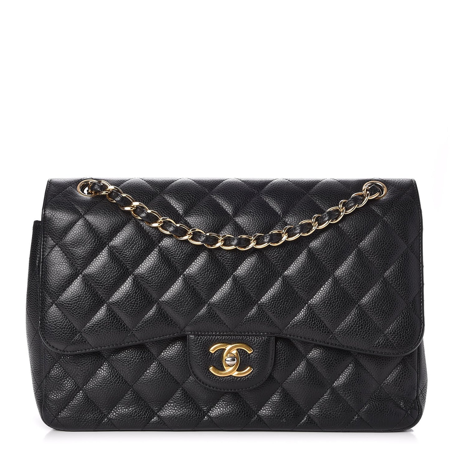 Caviar Quilted Jumbo Double Flap Black