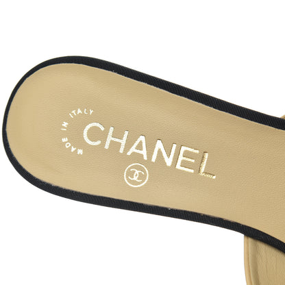Chanel Goatskin Grosgrain Cap Toe Pearl Mule 39 Beige Black 6 of 16