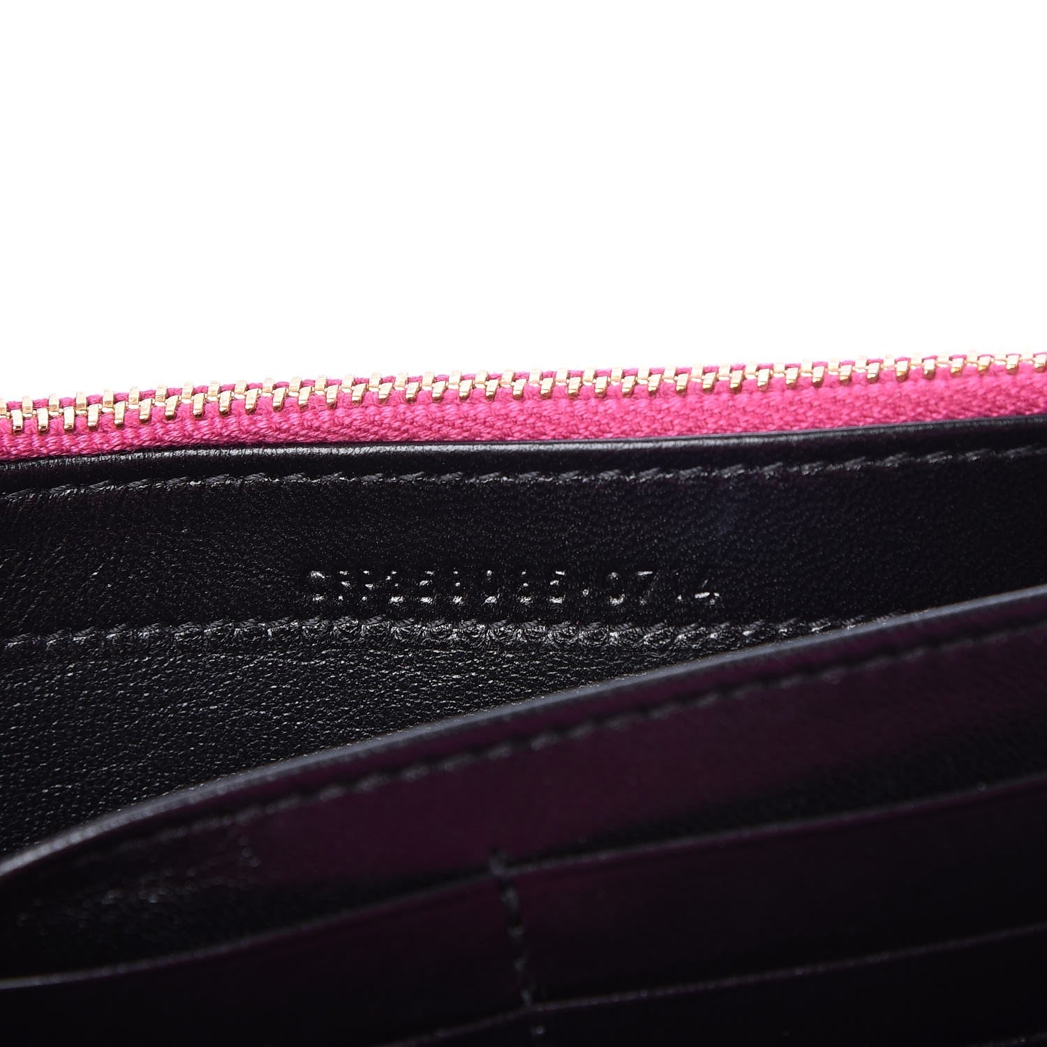 Saint Laurent Metallic Crackled Calfskin Matelasse Chevron Monogram Flap Wallet Fuchsia 7 of 9