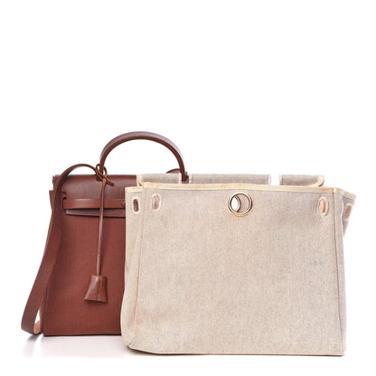 Hermes Toile Vache Calfskin Herbag 30 PM Natural 3 of 26