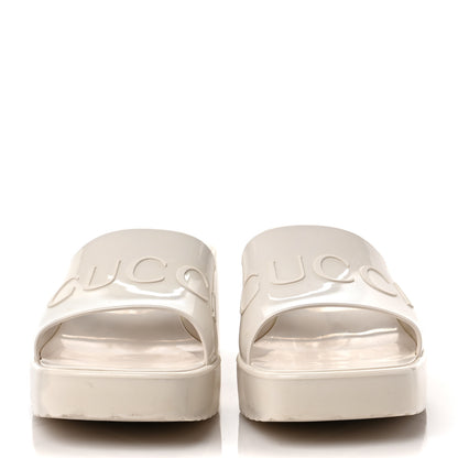 Gucci Rubber Gucci Logo Womens Platform 20/60mm Slide Sandals 37 Mystic White 2 of 7