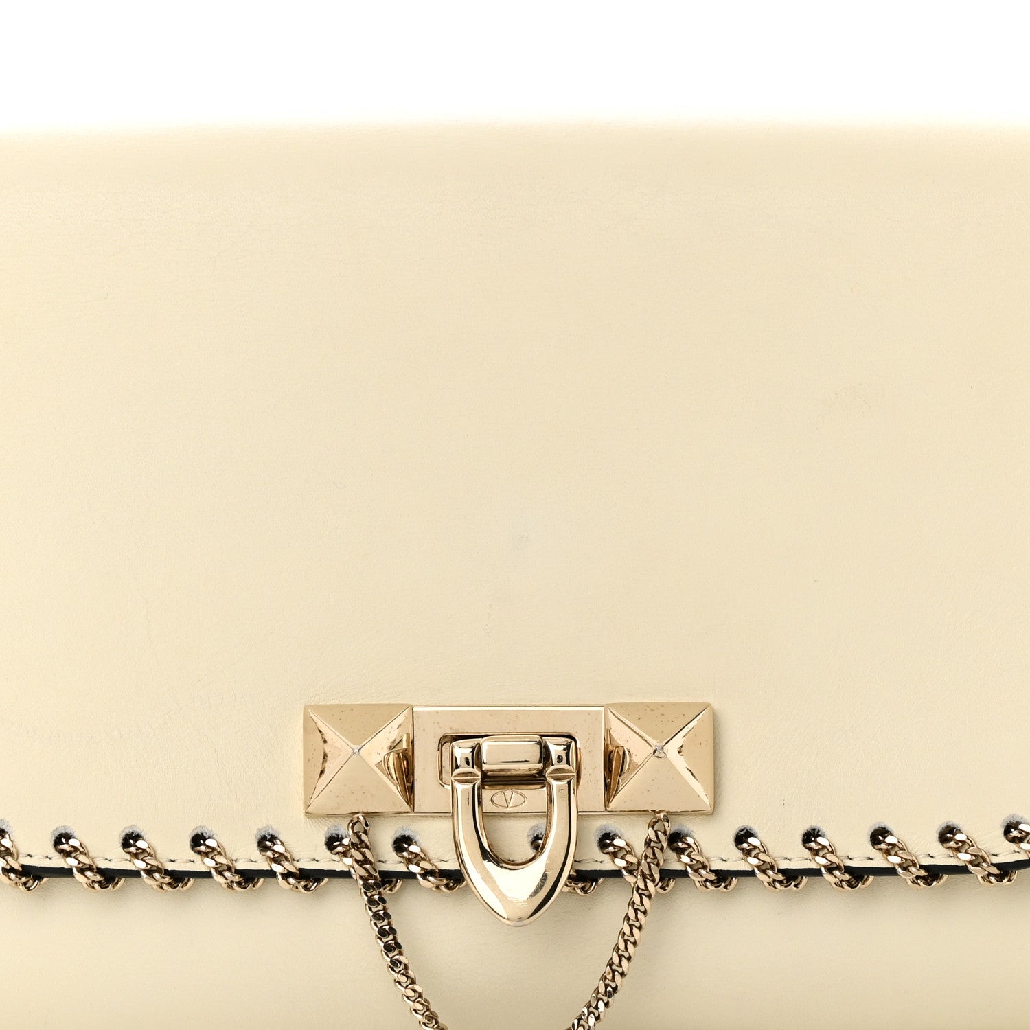 Valentino Garavani Vitello Groumette Demilune Chain Clutch Ivory 7 of 9
