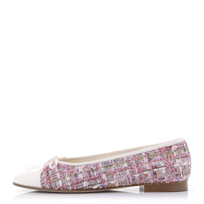 Chanel Tweed Calfskin Cap Toe Ballerina Flats 40.5 Pink 1 of 8