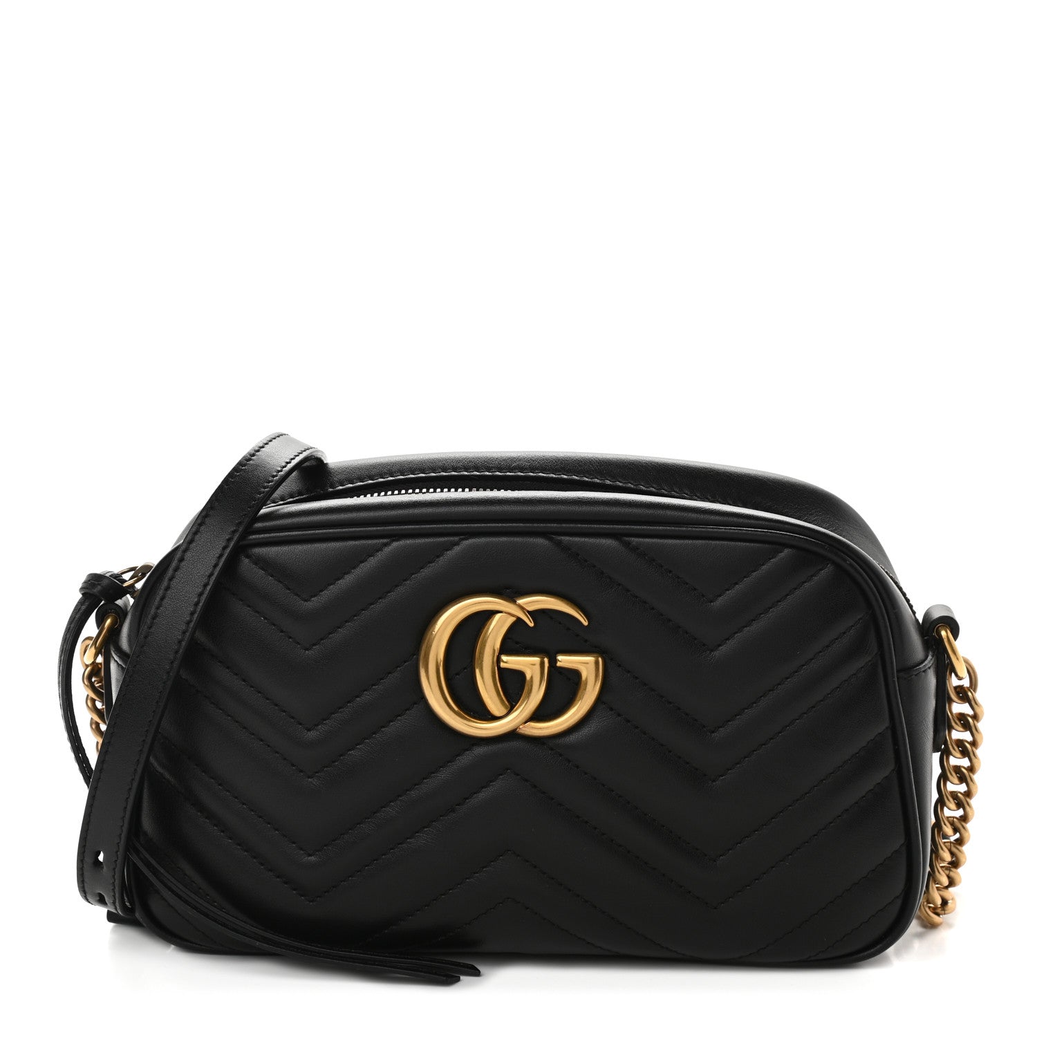 Gucci Calfskin Matelasse Small GG Marmont Chain Shoulder Bag Black 1 of 9