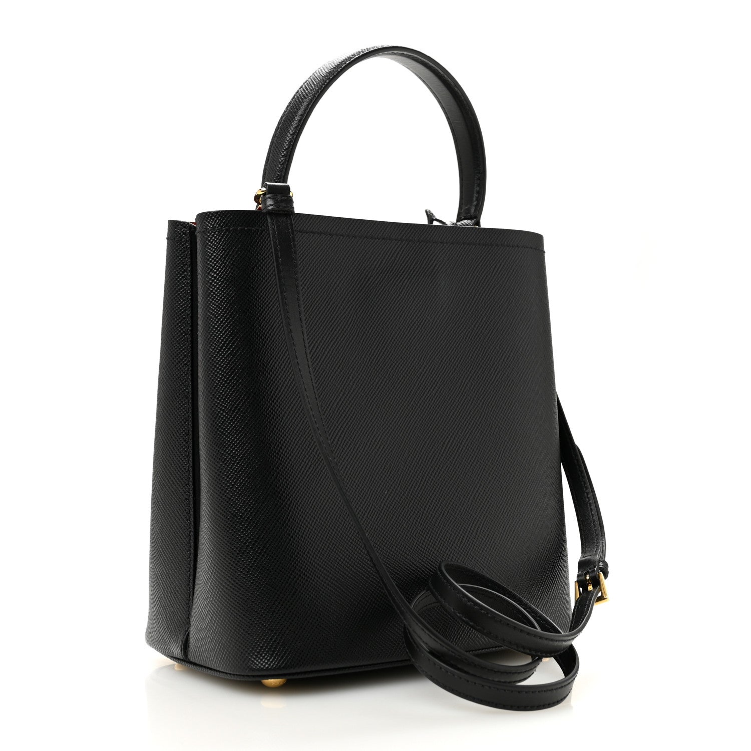 Prada Saffiano Cuir Medium Panier Bucket Bag Black Fuoco 3 of 10