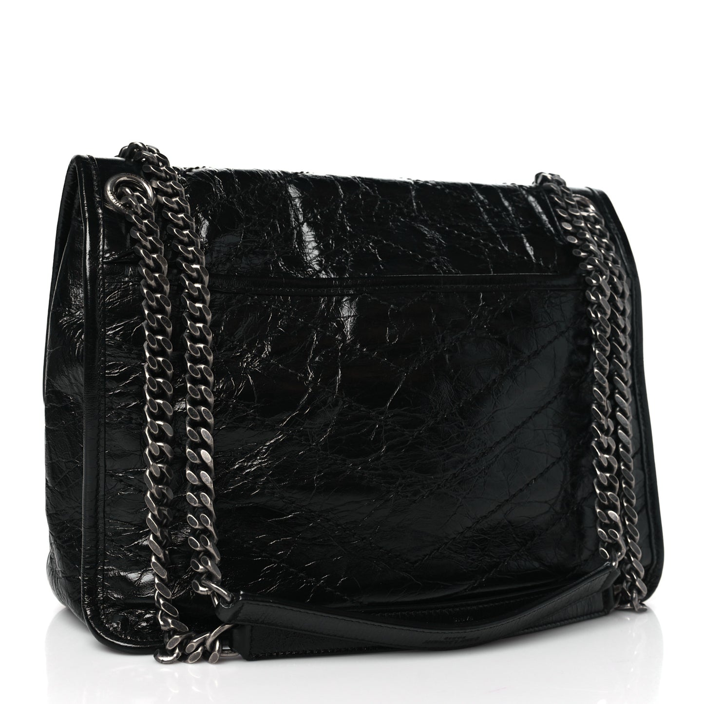 Crinkled Calfskin Matelasse Monogram Medium Niki Chain Satchel Black