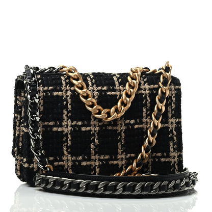 Chanel Tweed Quilted Chanel 19 Wallet On Chain WOC Black Beige 2 of 4