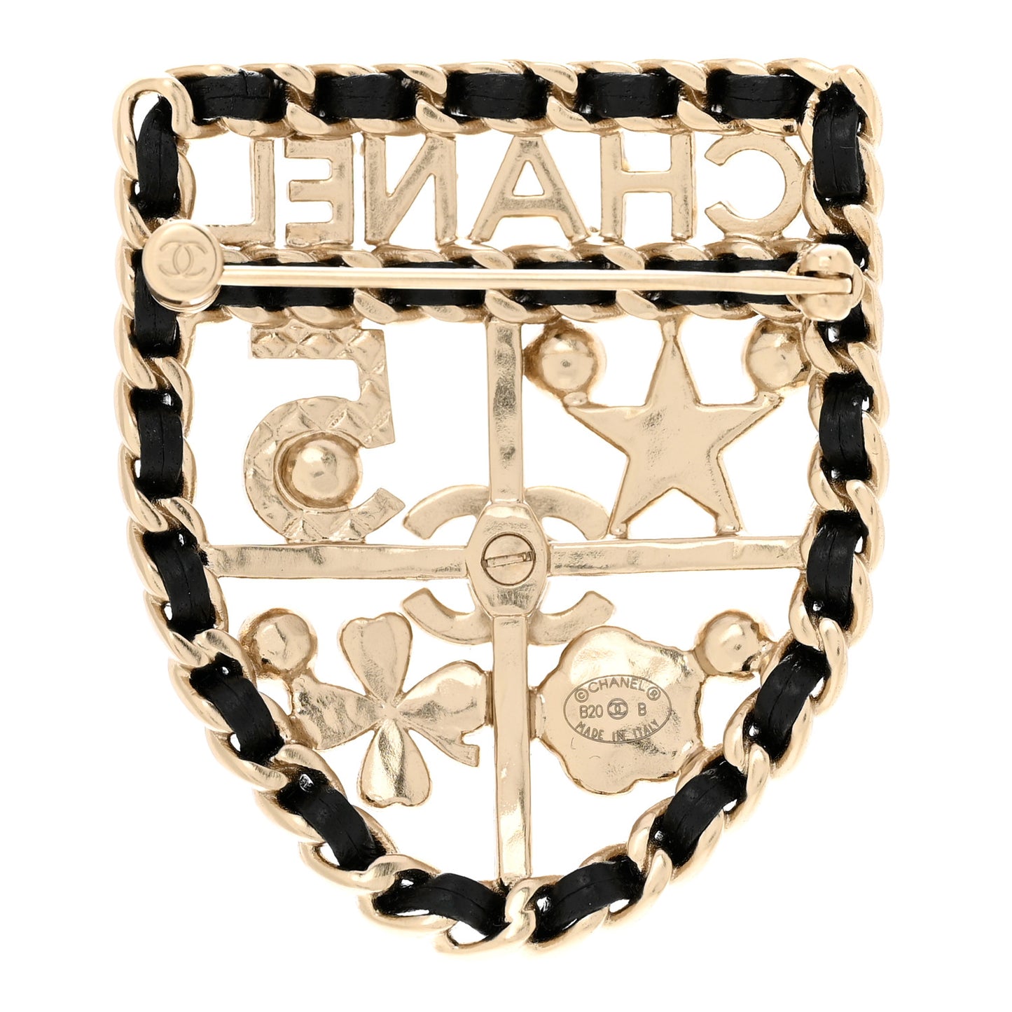 Lambskin Pearl Strass Sergeant Chanel Shield Brooch Gold