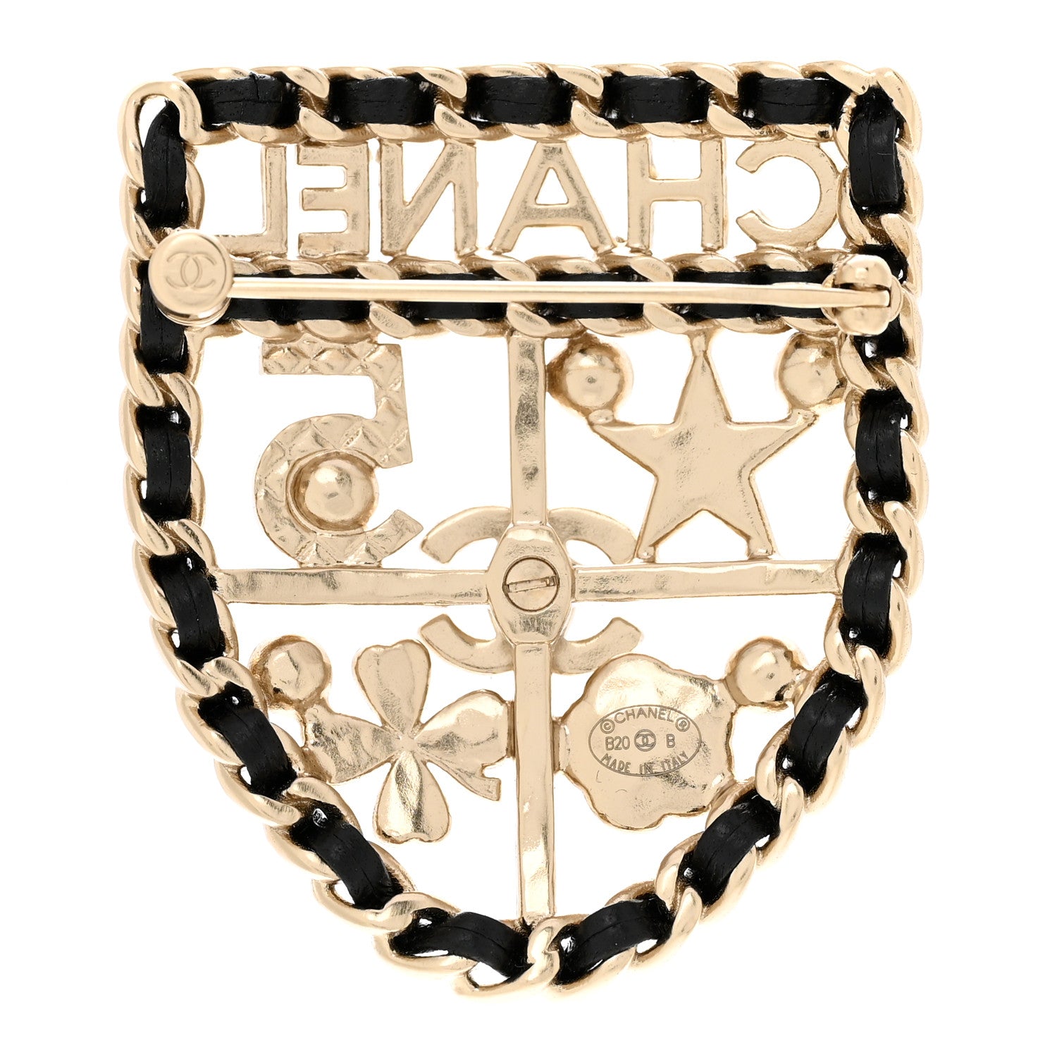 Chanel Lambskin Pearl Strass Sergeant Chanel Shield Brooch Gold 3 of 7