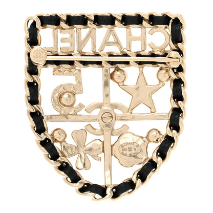 Chanel Lambskin Pearl Strass Sergeant Chanel Shield Brooch Gold 3 of 7