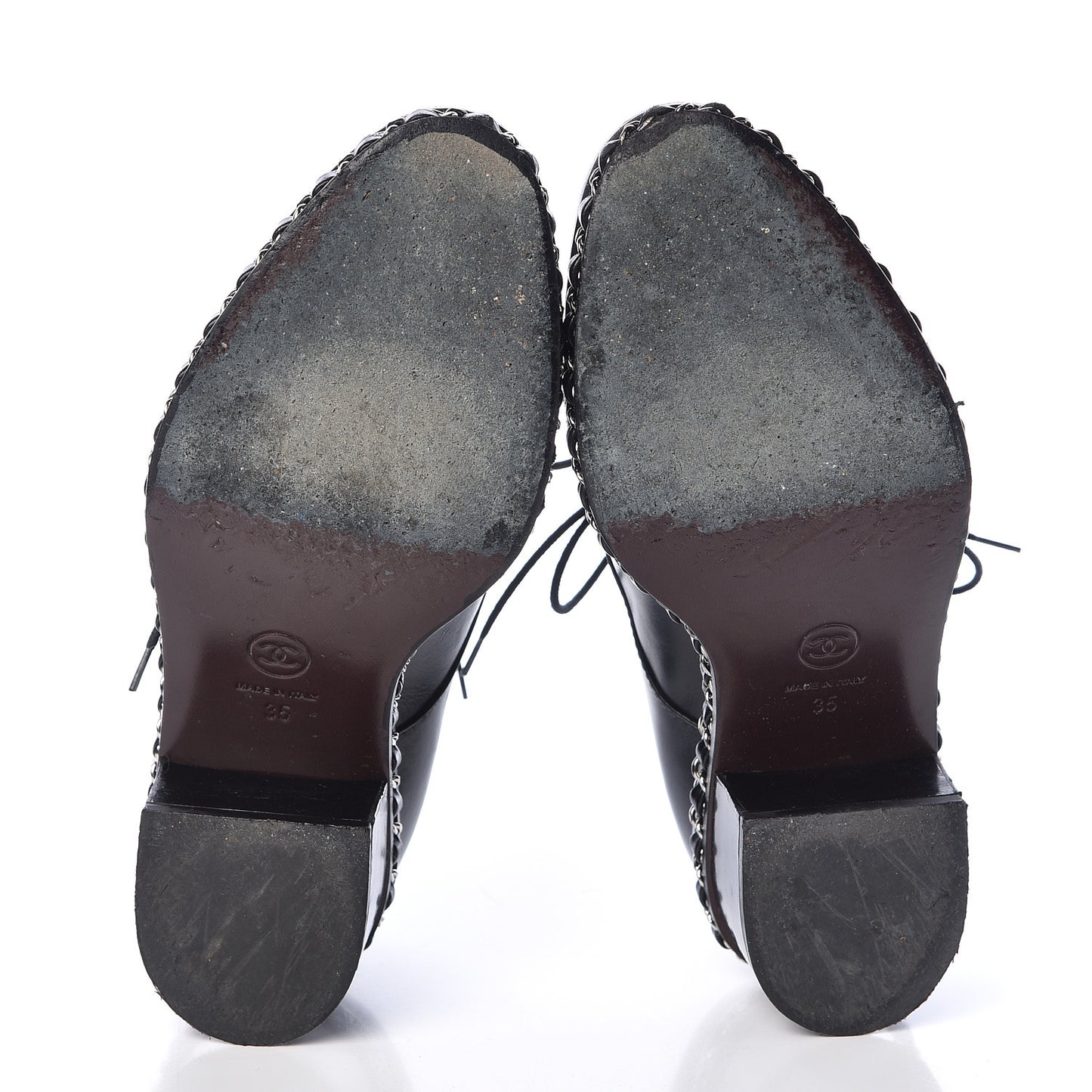 Calfskin Chain Lace Up Oxfords 35 Black