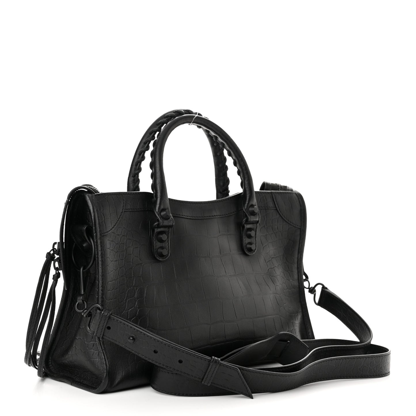 Matte Supple Lambskin Crocodile Embossed Classic Black Hardware S City Black