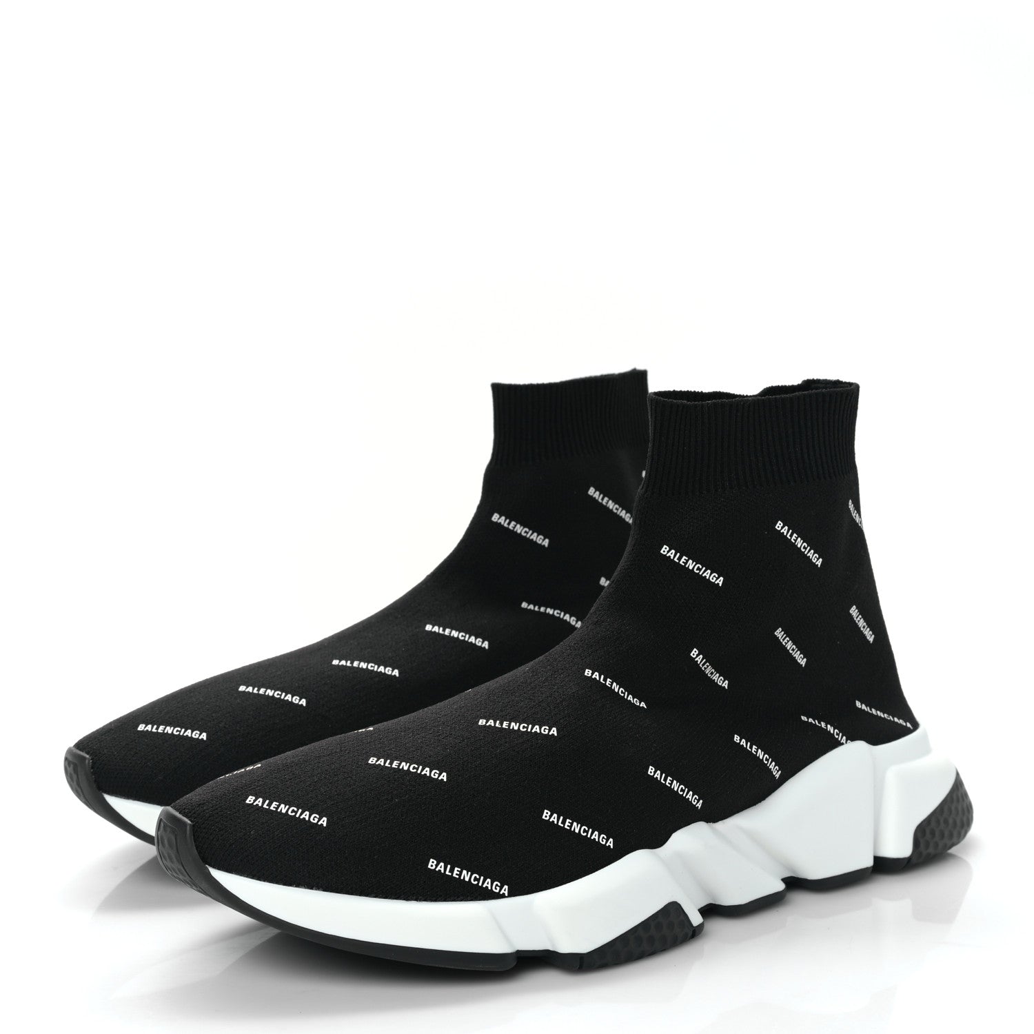 Balenciaga Neoprene Knit Allover Logo Bi-Color Sole Mens Speed Sneakers 10 Black White 3 of 8