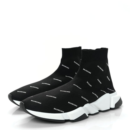 Balenciaga Neoprene Knit Allover Logo Bi-Color Sole Mens Speed Sneakers 10 Black White 3 of 8