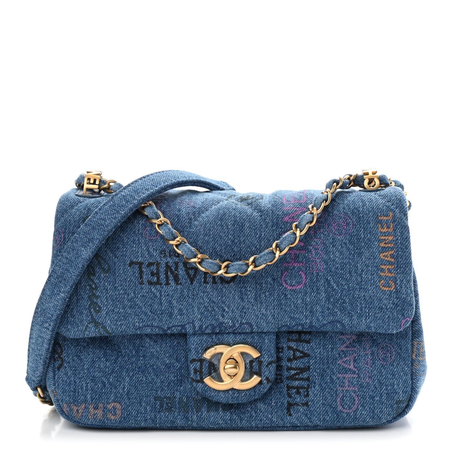 Denim Quilted Mini Denim Mood Rectangular Flap Blue Multicolor
