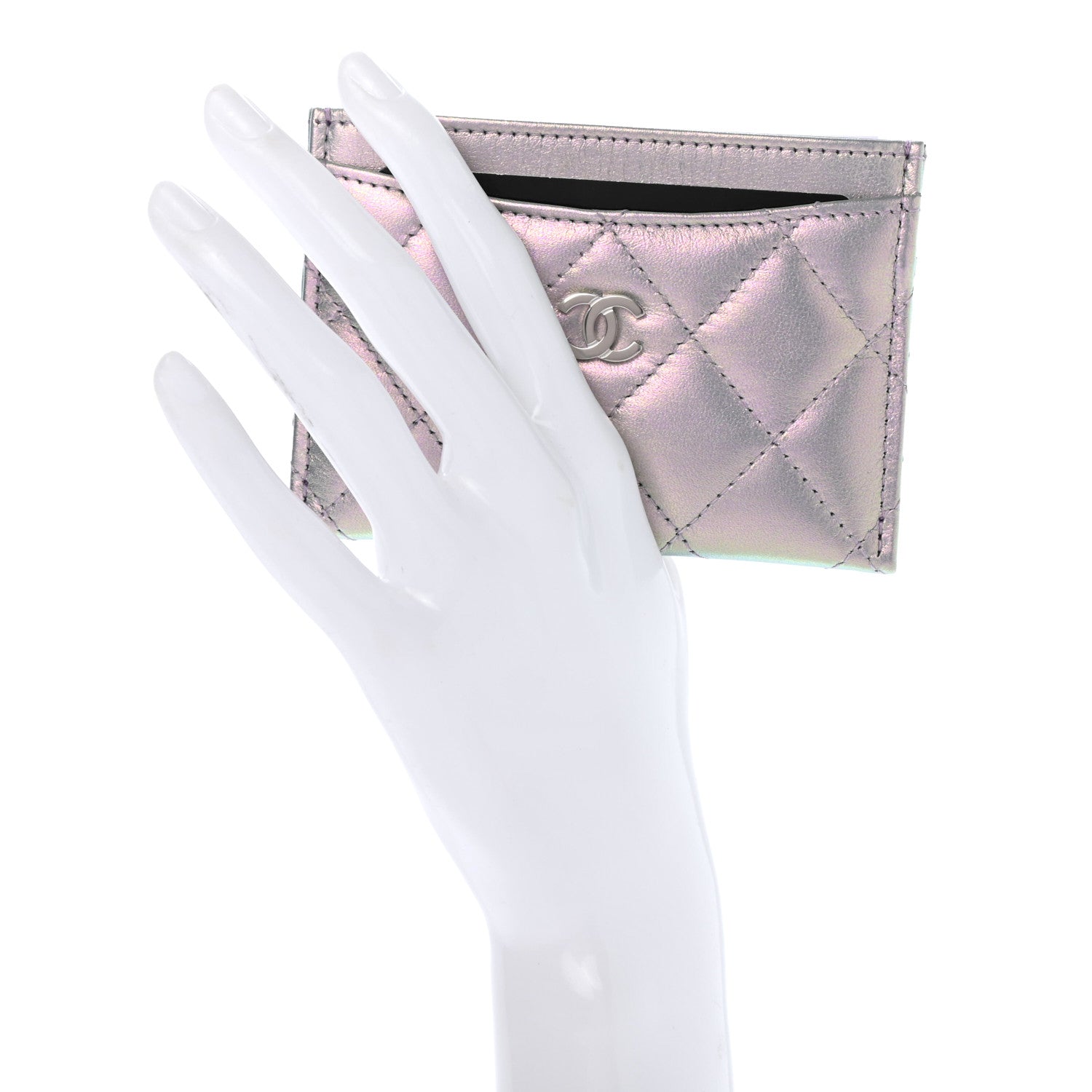 Chanel Iridescent Calfskin Quilted Card Holder Light Purple 2 of 8