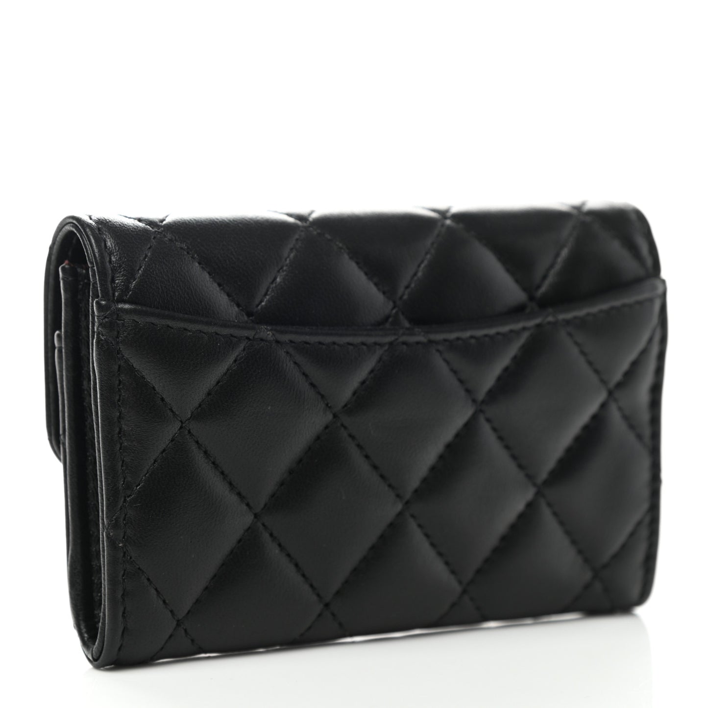 Lambskin Quilted Flap Card Holder Wallet Black