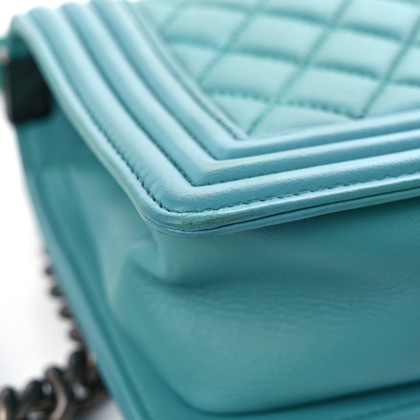 Calfskin Quilted Medium Boy Flap Turquoise