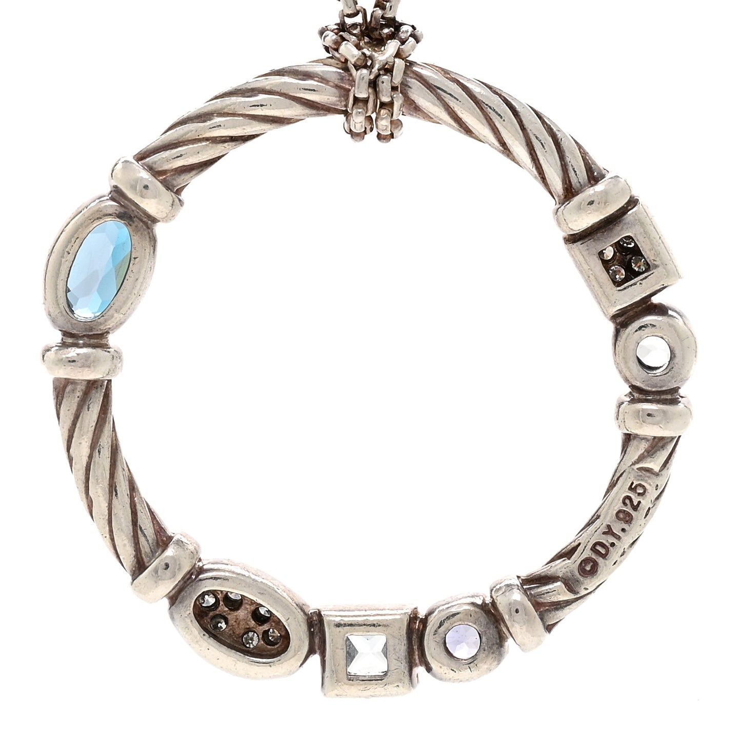 Sterling Silver Diamond Blue Topaz Iolite Aquamarine Confetti Pendant Necklace