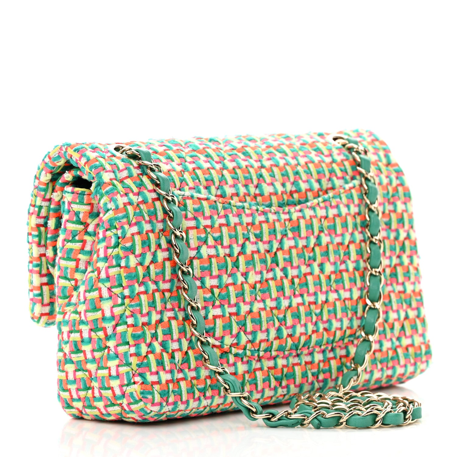 Chanel Tweed Quilted Medium Double Flap Multicolor Green 3 of 12