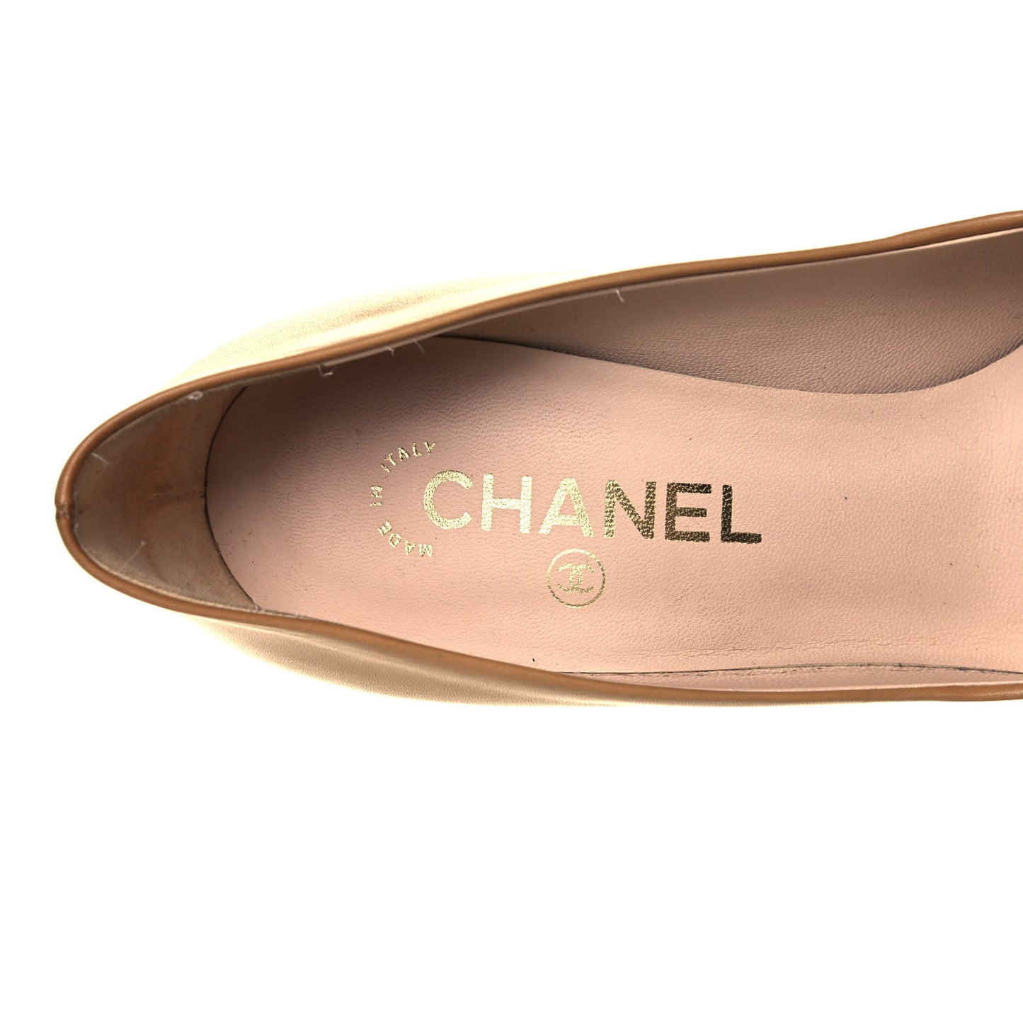 Lambskin Platform Cap Toe Pumps 38 Beige Black