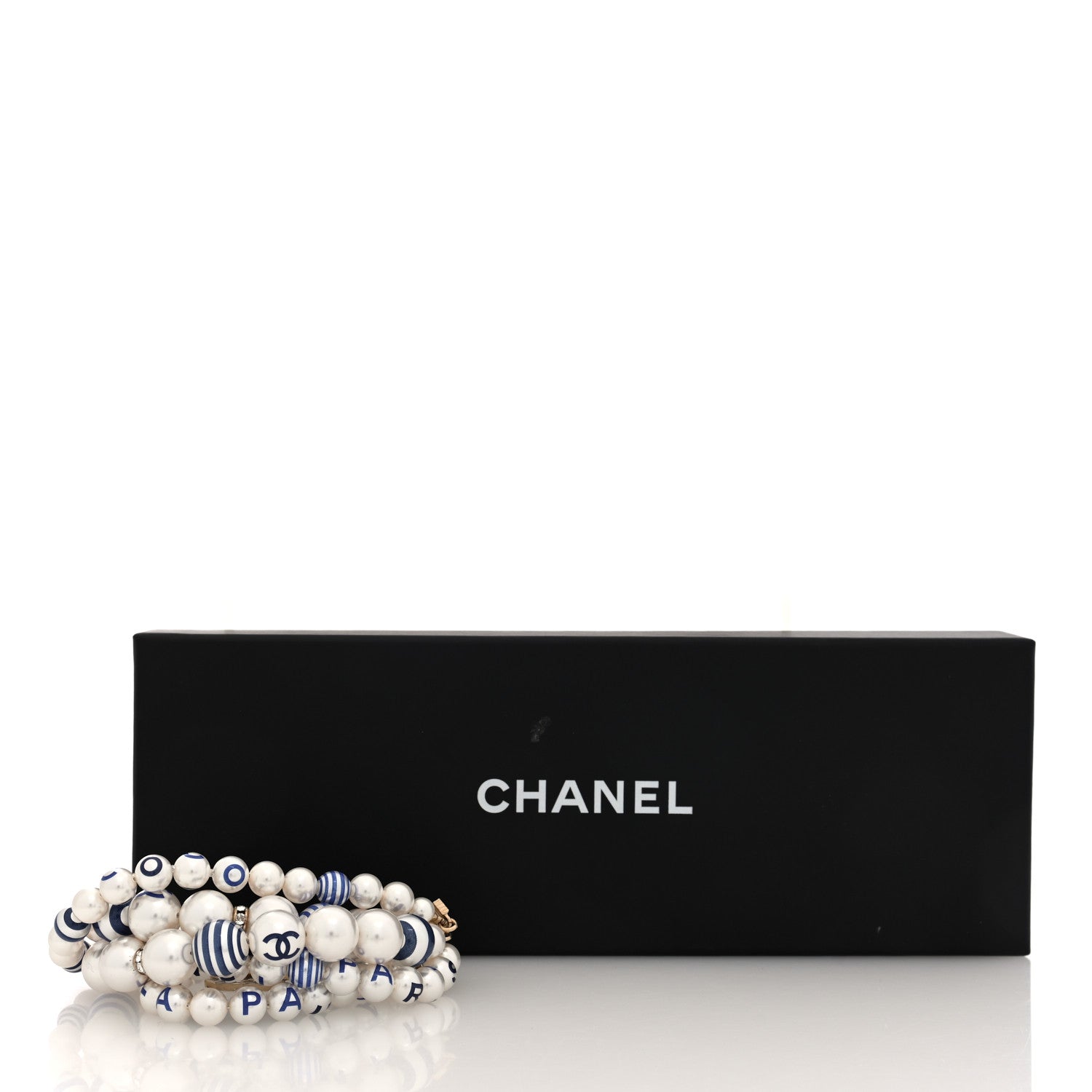 Chanel Resin Pearl Striped CC Multistrand Bracelet Blue 5 of 5