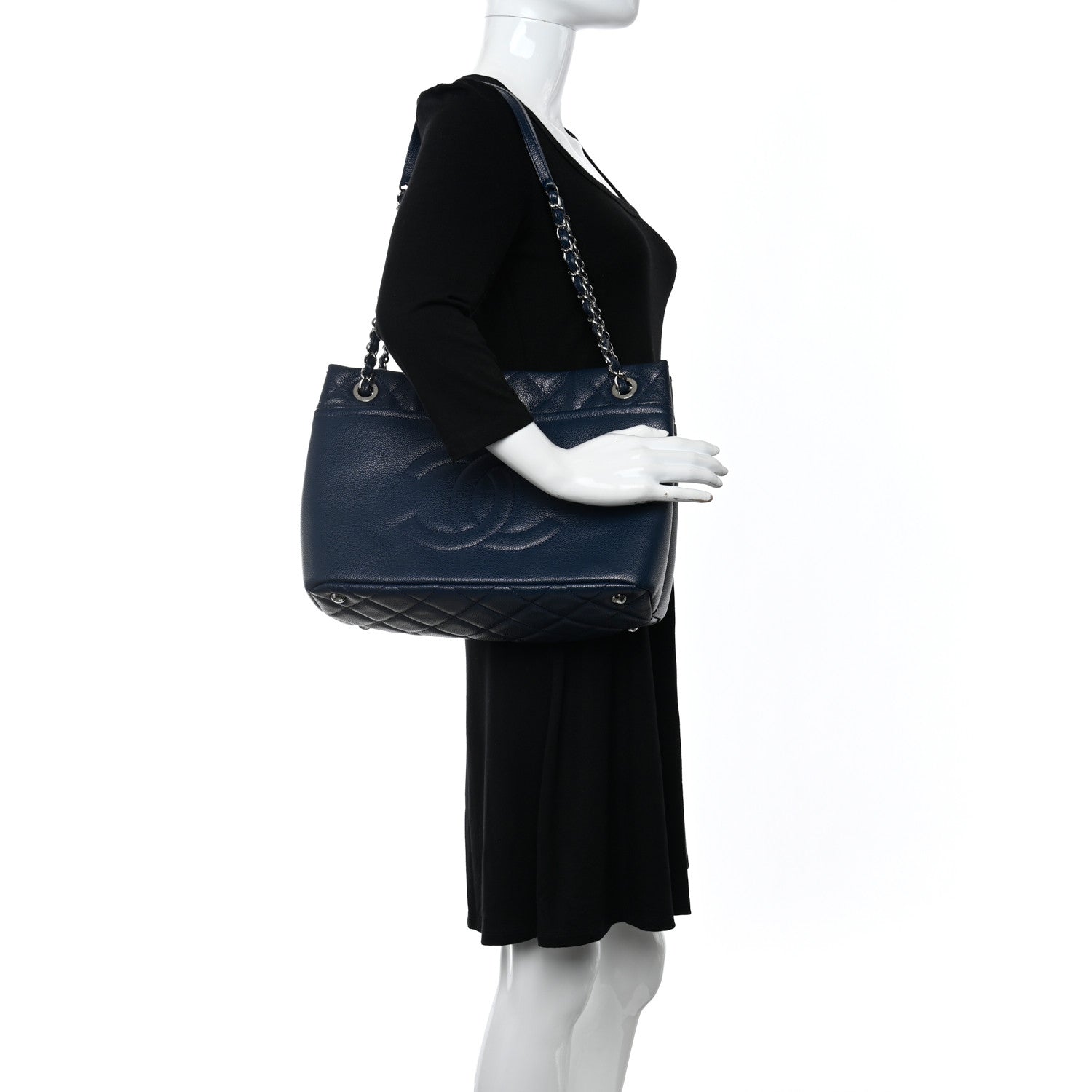 Chanel Caviar Quilted Timeless CC Soft Tote Navy Blue 2 of 10