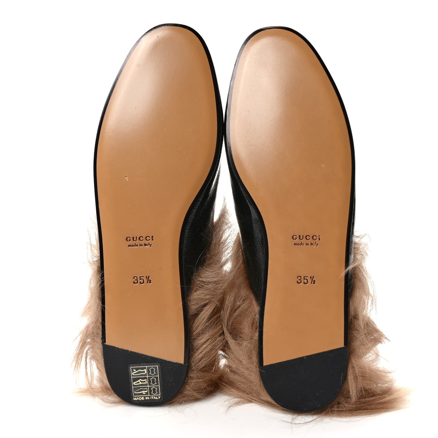 Patent Fur Womens Princetown Slippers 35.5 Black Natural