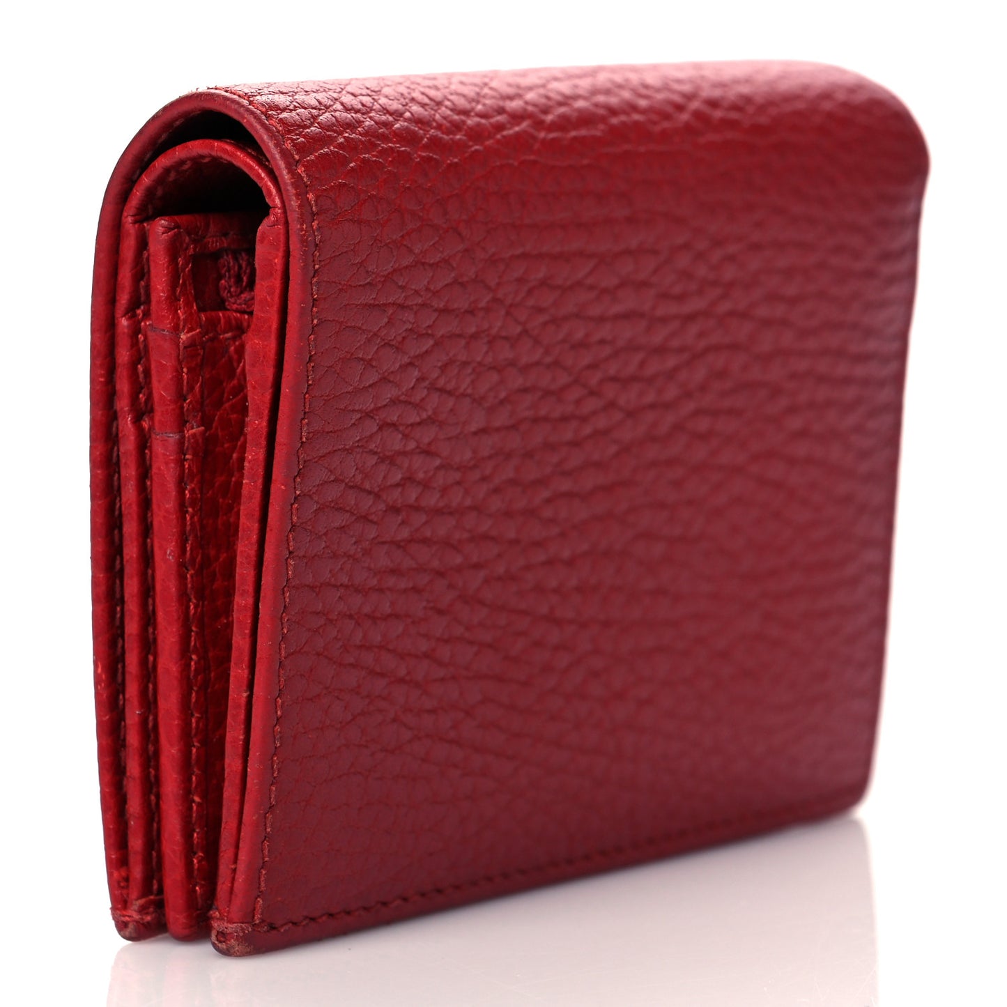 Pebbled Calfskin GG Marmont Card Case Hibiscus Red